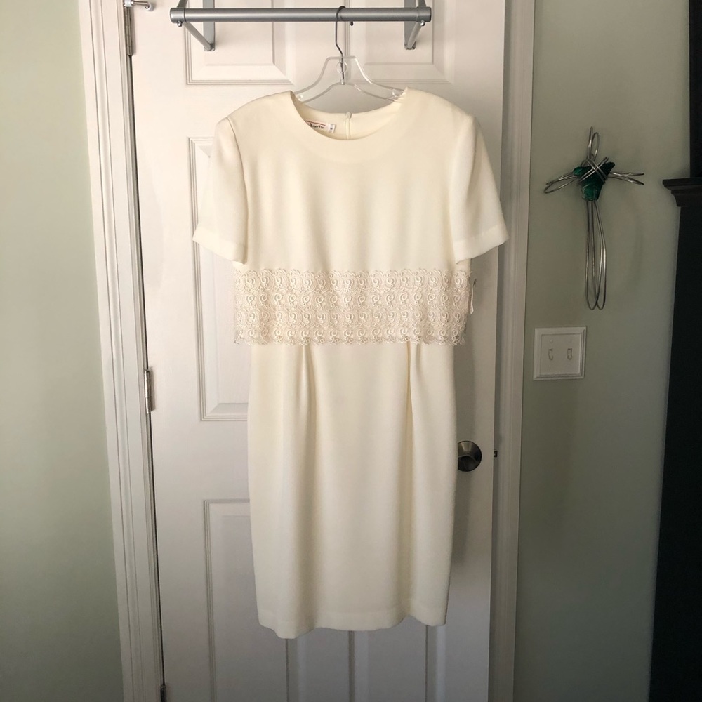 Talbots “fancy” cream knee length bi-level dress 8